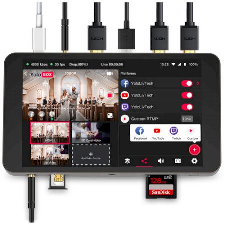 YoloLiv YoloBox Portable All-in-One Multi-Camera Live Streaming Encoder, Switcher, Monitor, and Recorder - Ex-Display