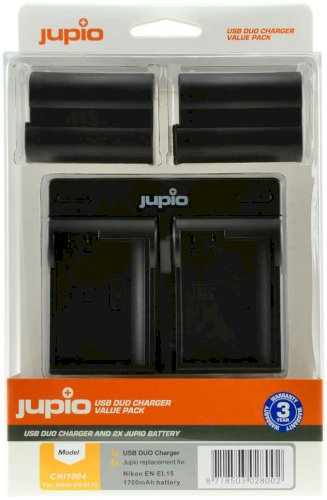 Jupio Pair of EN-EL15A Batteries & USB Dual Charger Value Pack (1700mAh)