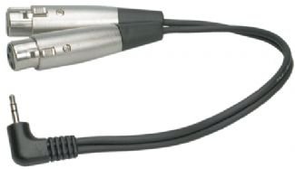 Hosa Right Angle Stereo 3.5mm Male to Two XLR Females - 2Ft