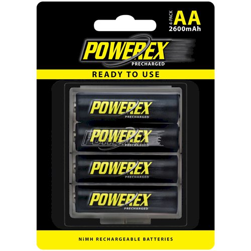 Maha Powerex Precharged Rechargeable AA NiMH Batteries (1.2V, 2600mAh, 4-Pack)