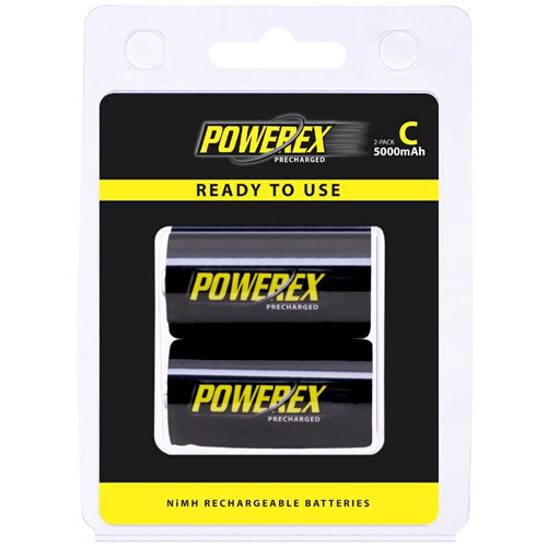 Maha Powerex Precharged Rechargeable C Cell NiMH Batteries (1.2V, 5000mAh, 2-Pack)