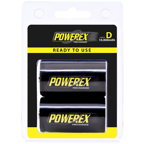 Maha Powerex Precharged Rechargeable D Cell NiMH Batteries (1.2V, 10,000mAh, 2-Pack)