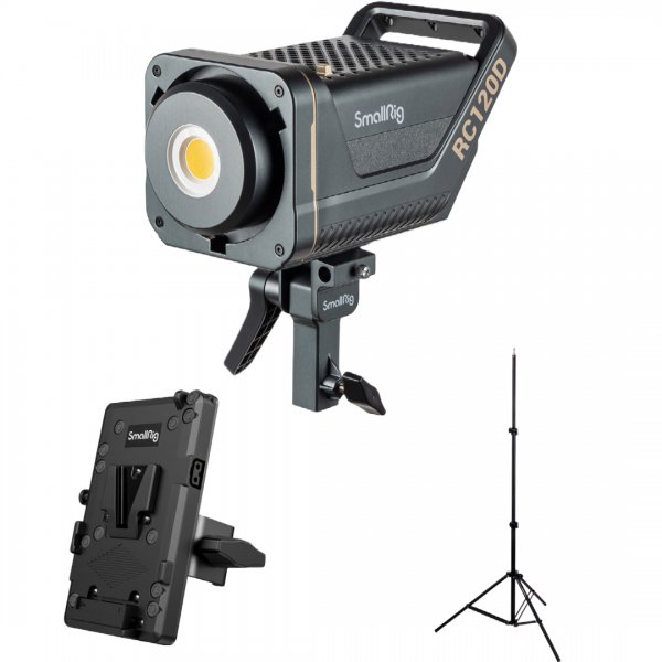 SmallRig RC120D Point-Source Daylight-Balanced Video Light Kit with FREE Lighting Stand and V-Mount Battery Plate