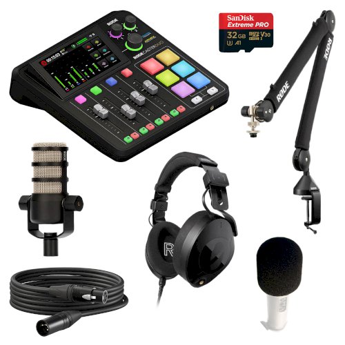 RODE RODECaster Duo Podcasting Kit with PodMics, Studio Arms, XLR Cables, Pop Filters, Headphones and Memory Card